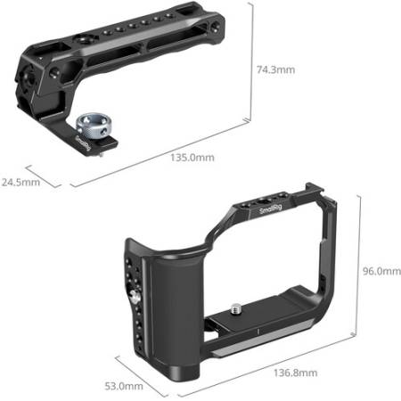SmallRig 5766 - zestaw, klatka, uchwyt górny i zacisk kabli HDMI i USB-C, do Canon EOS R50 V - wymiary